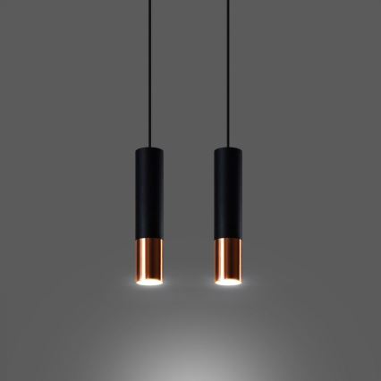 Hanglamp aan een koord LOOPEZ 2xGU10/10W/230V zwart/koper