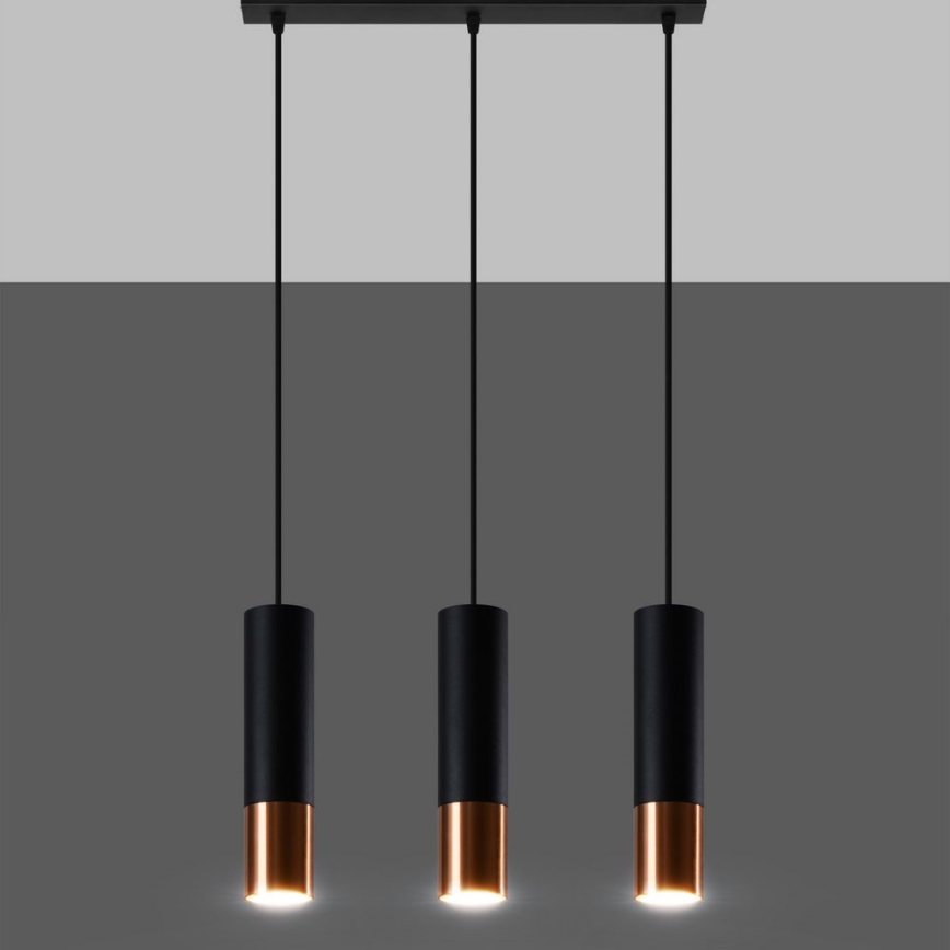 Hanglamp aan een koord LOOPEZ 3xGU10/10W/230V zwart/koper