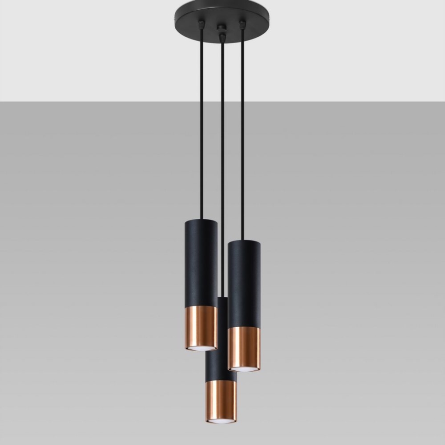 Hanglamp aan een koord LOOPEZ 3xGU10/10W/230V rond zwart/koper