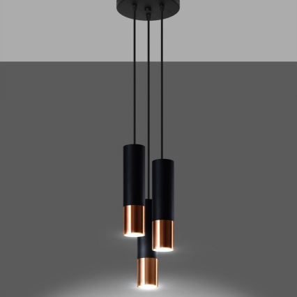 Hanglamp aan een koord LOOPEZ 3xGU10/10W/230V rond zwart/koper