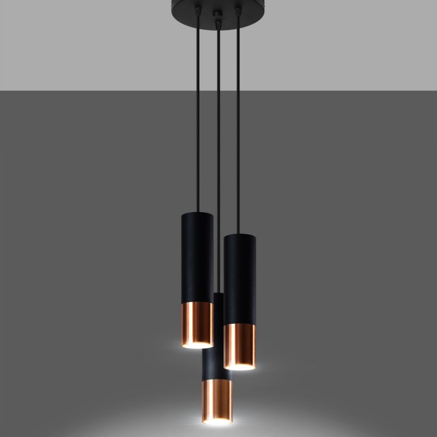 Hanglamp aan een koord LOOPEZ 3xGU10/10W/230V rond zwart/koper