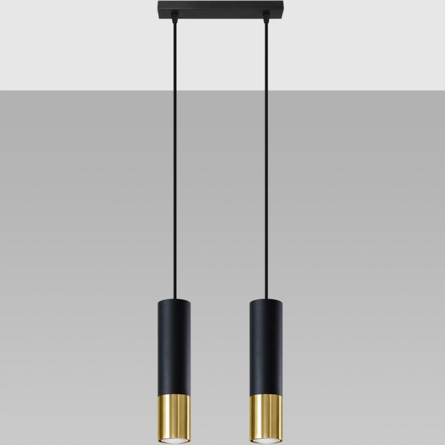 Hanglamp aan een koord LOOPEZ 2xGU10/10W/230V zwart/goud