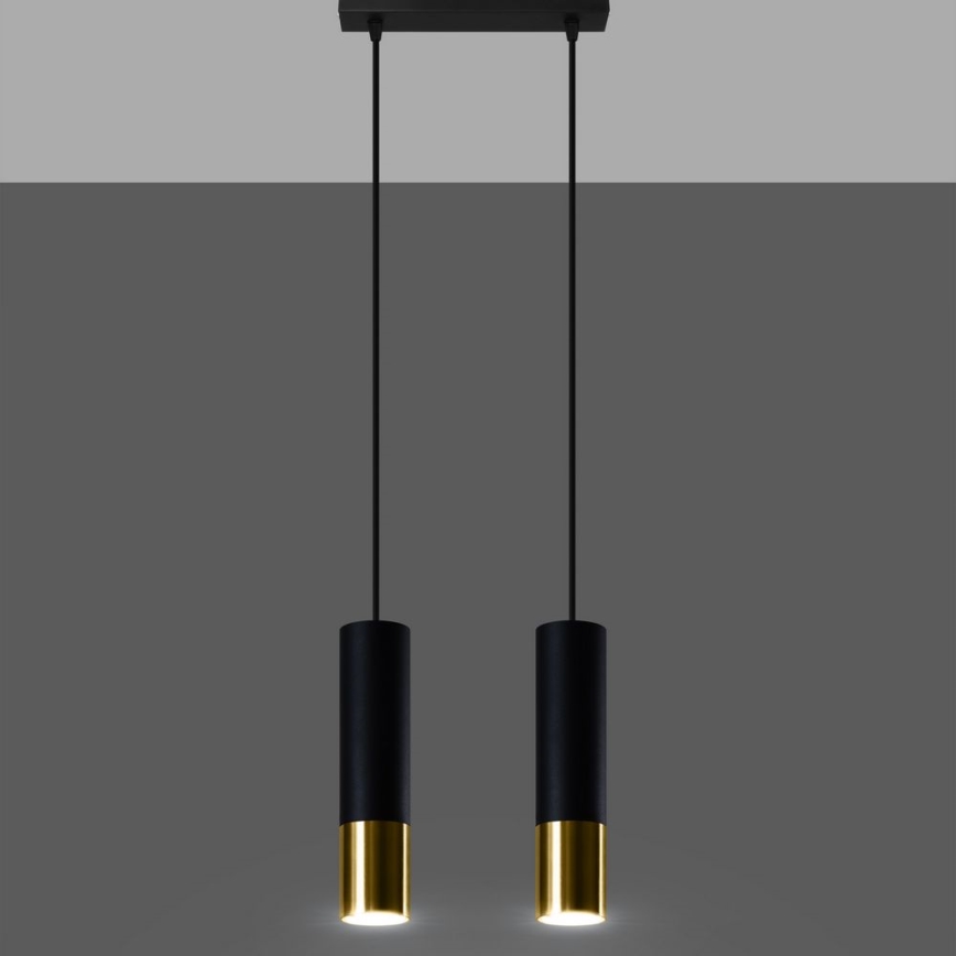 Hanglamp aan een koord LOOPEZ 2xGU10/10W/230V zwart/goud