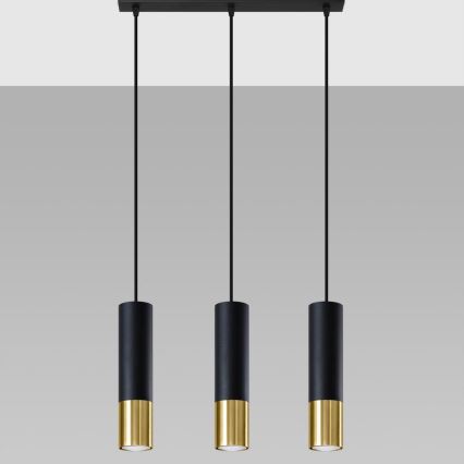 Hanglamp aan een koord LOOPEZ 3xGU10/10W/230V zwart/goud