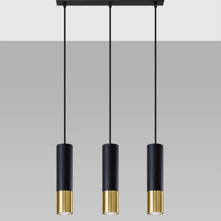 Hanglamp aan een koord LOOPEZ 3xGU10/10W/230V zwart/goud