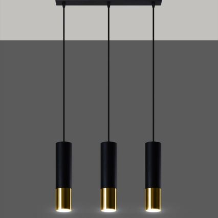 Hanglamp aan een koord LOOPEZ 3xGU10/10W/230V zwart/goud