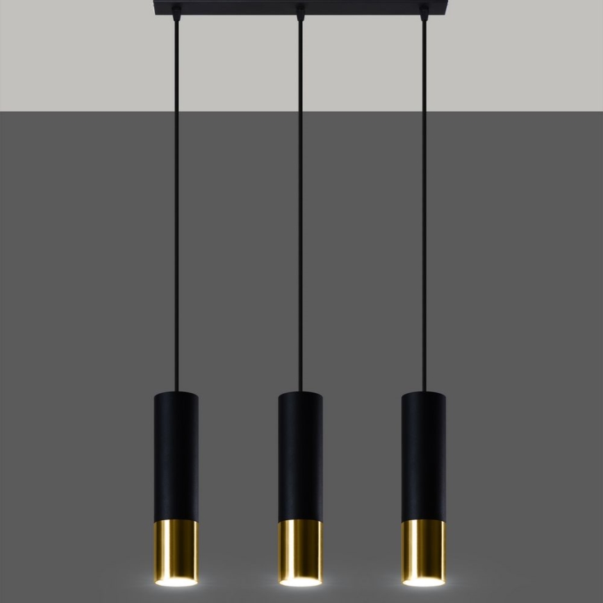 Hanglamp aan een koord LOOPEZ 3xGU10/10W/230V zwart/goud