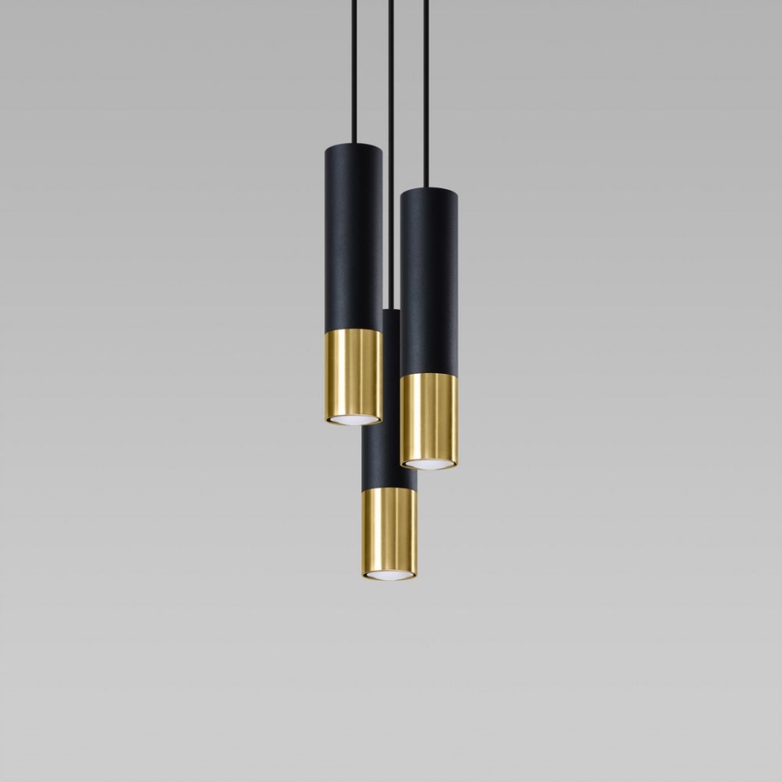 Hanglamp aan een koord LOOPEZ 3xGU10/10W/230V rond zwart/goud