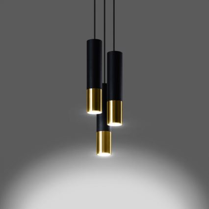 Hanglamp aan een koord LOOPEZ 3xGU10/10W/230V rond zwart/goud