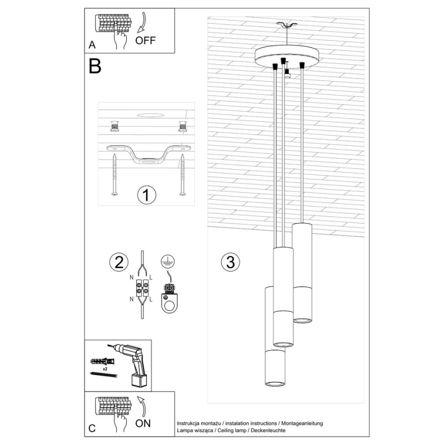 Hanglamp aan een koord LOOPEZ 3xGU10/10W/230V rond zwart/goud