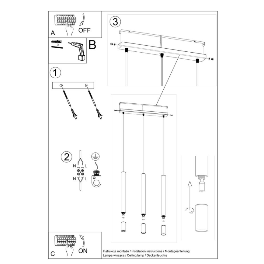 Hanglamp aan een koord VIZIER 3xG9/12W/230V zwart