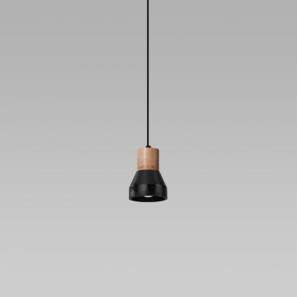 Hanglamp aan een koord QUBIC 1xE27/60W/230V beton/Berk/beuken/zwart