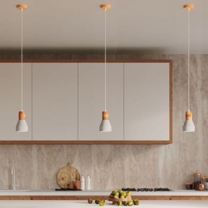 Hanglamp aan een koord QUBIC 1xE27/60W/230V beton/Berk/beuken