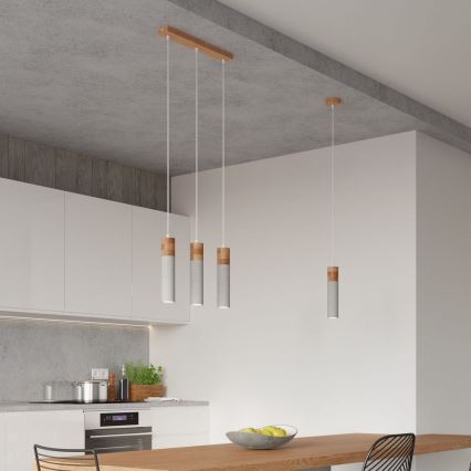 Hanglamp aan een koord ZANE 3xGU10/40W/230V beton/Berk/beuken