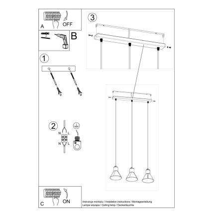 Hanglamp aan een koord TALEJA 3xE27/60W/230V wit