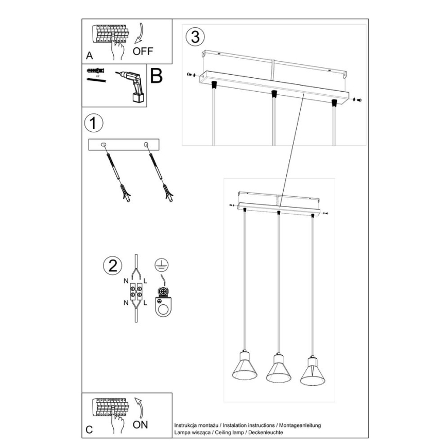 Hanglamp aan een koord TALEJA 3xE27/60W/230V wit