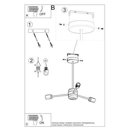 Hanglamp aan een paal LANGO 3xE27/60W/230V zwart