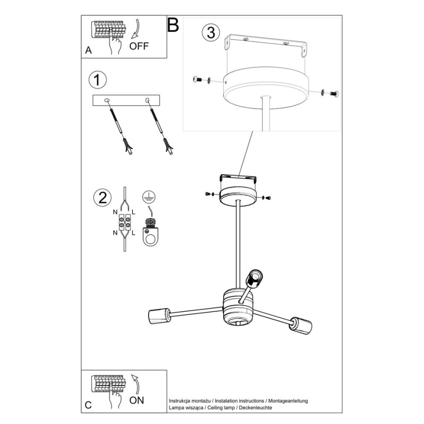 Hanglamp aan een paal LANGO 3xE27/60W/230V zwart
