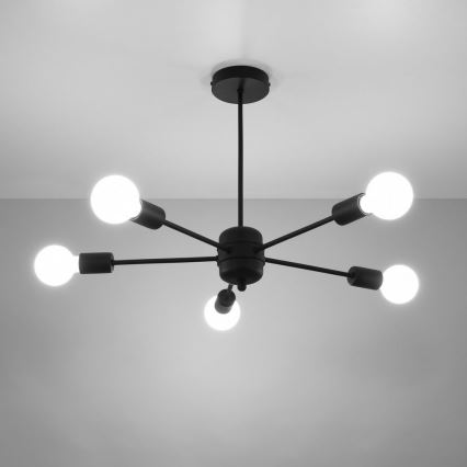 Hanglamp aan een paal LANGO 5xE27/60W/230V zwart