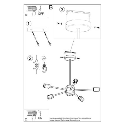 Hanglamp aan een paal LANGO 5xE27/60W/230V zwart