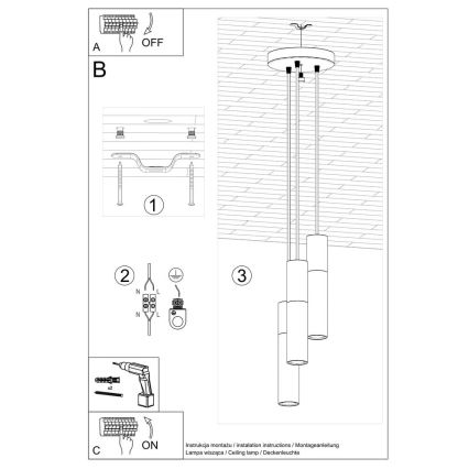 Hanglamp aan een koord BORGIO 3xGU10/40W/230V beton/metaal zwart