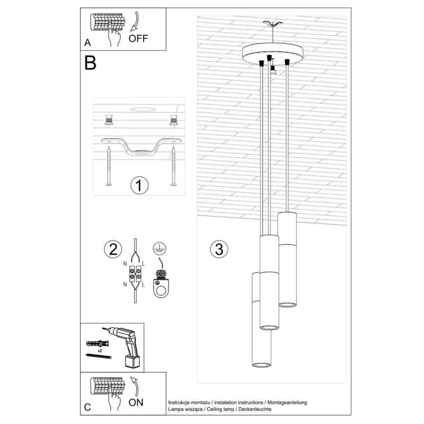 Hanglamp aan een koord BORGIO 3xGU10/40W/230V beton/metaal zwart