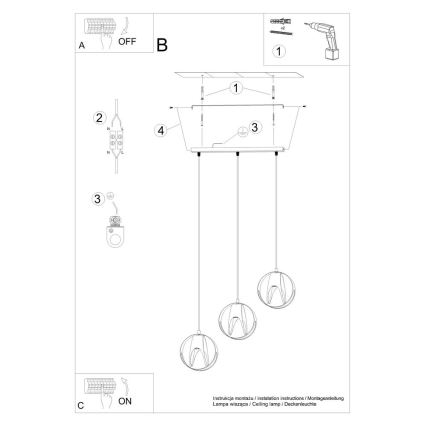 Hanglamp aan een koord TULOS 3xE27/60W/230V wit