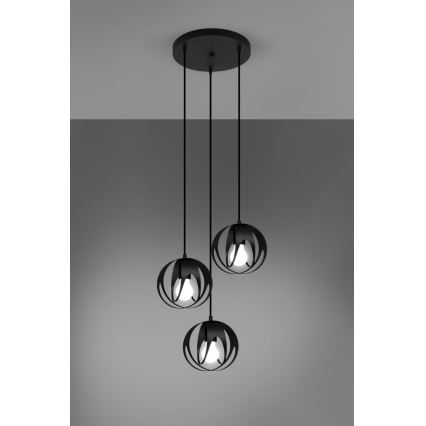 Hanglamp aan een koord TULOS 3xE27/60W/230V zwart