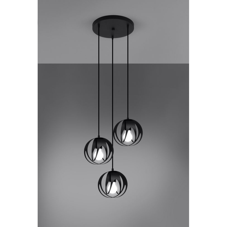 Hanglamp aan een koord TULOS 3xE27/60W/230V zwart