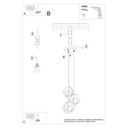 Hanglamp aan een koord TULOS 3xE27/60W/230V zwart