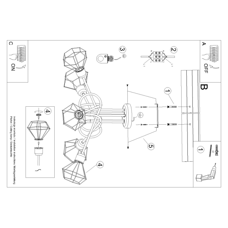 Hanglamp aan staaf ARTEMIS 5xE14/40W/230V zwart