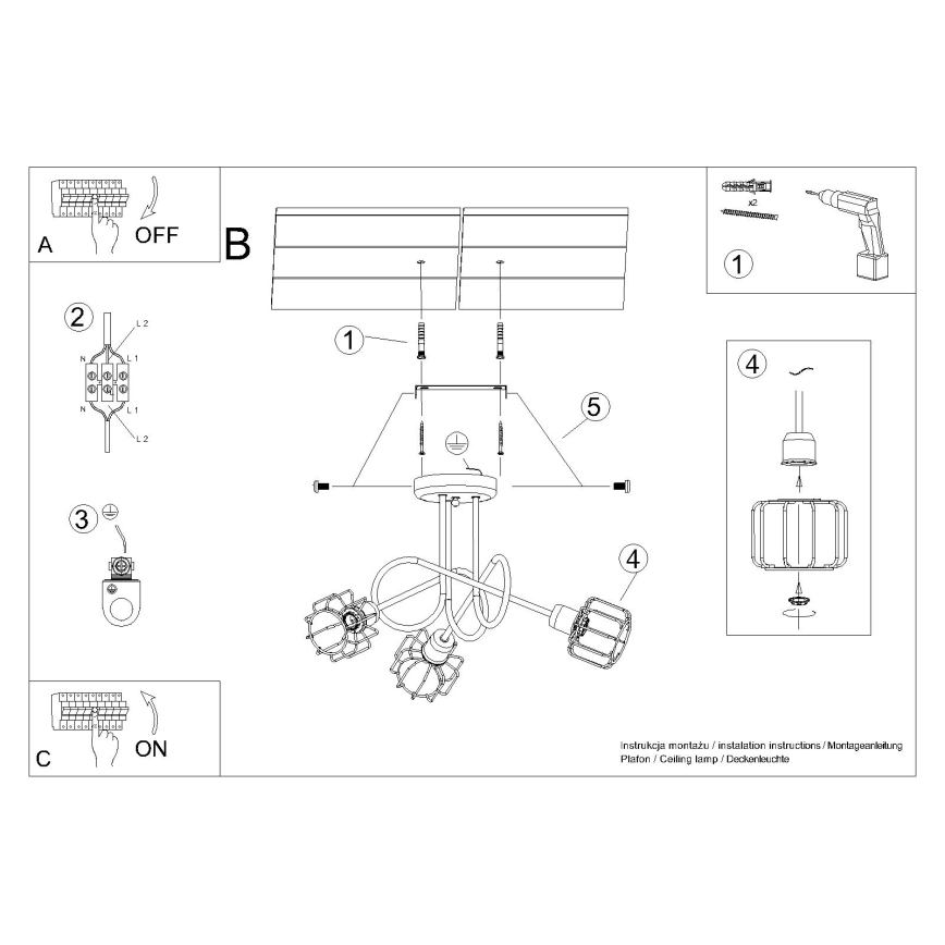 Hanglamp  BELUCI 3xE14/40W/230V zwart