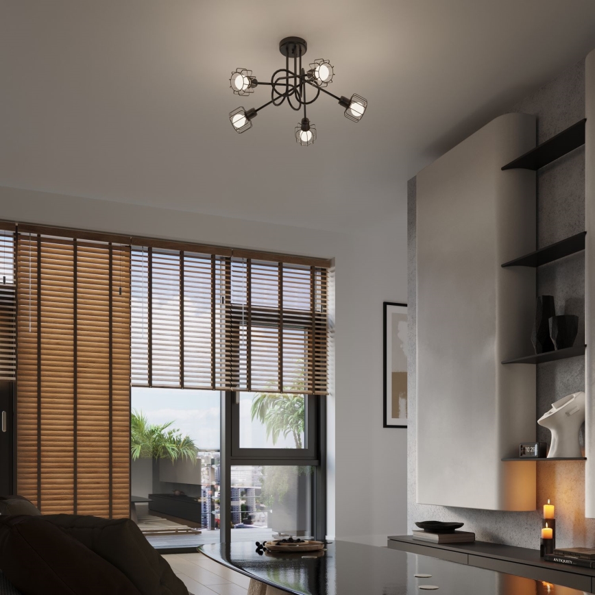 Hanglamp aan staaf BELUCI 5xE14/40W/230V zwart