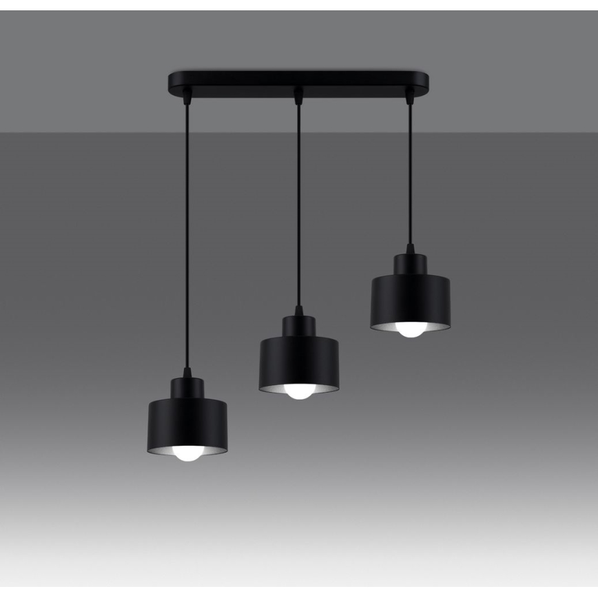 Hanglamp aan een koord SAVAR 3xE27/60W/230V zwart