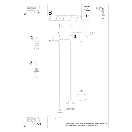 Hanglamp aan een koord SAVAR 3xE27/60W/230V zwart