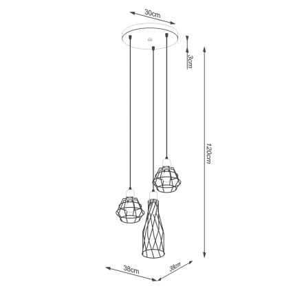 Hanglamp aan een koord SUBA 3xE27/15W/230V zwart