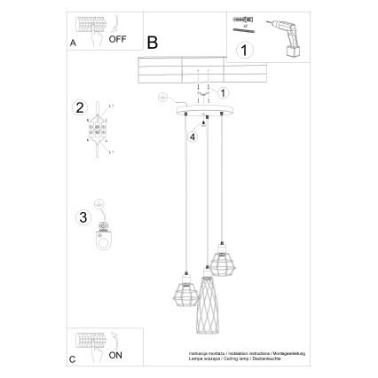 Hanglamp aan een koord SUBA 3xE27/15W/230V zwart