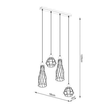 Hanglamp aan een koord SUBA 4xE27/15W/230V zwart