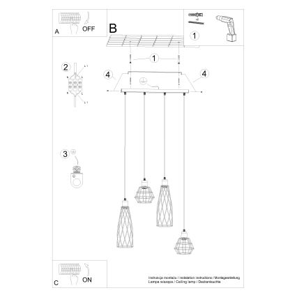 Hanglamp aan een koord SUBA 4xE27/15W/230V zwart