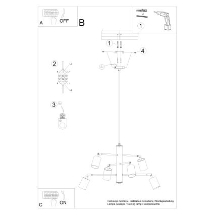 Hanglamp aan een koord LEMMI 6xGU10/10W/230V zwart