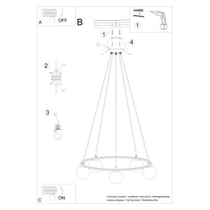 Hanglamp aan een koord YOLI 5xG9/8W/230V zwart