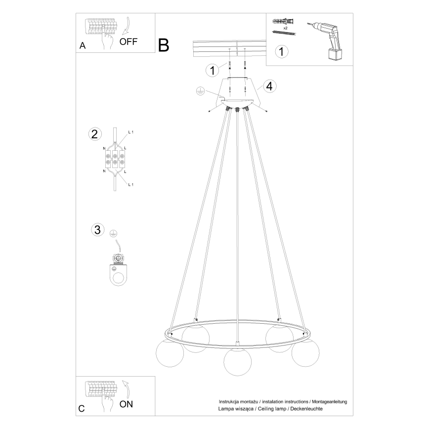 Hanglamp aan een koord YOLI 5xG9/8W/230V zwart