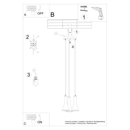 Hanglamp aan een koord REA 3xE14/12W/230V beton