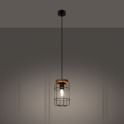 Hanglamp aan een koord GOTTO 1xE27/15W/230V zwart/beuken