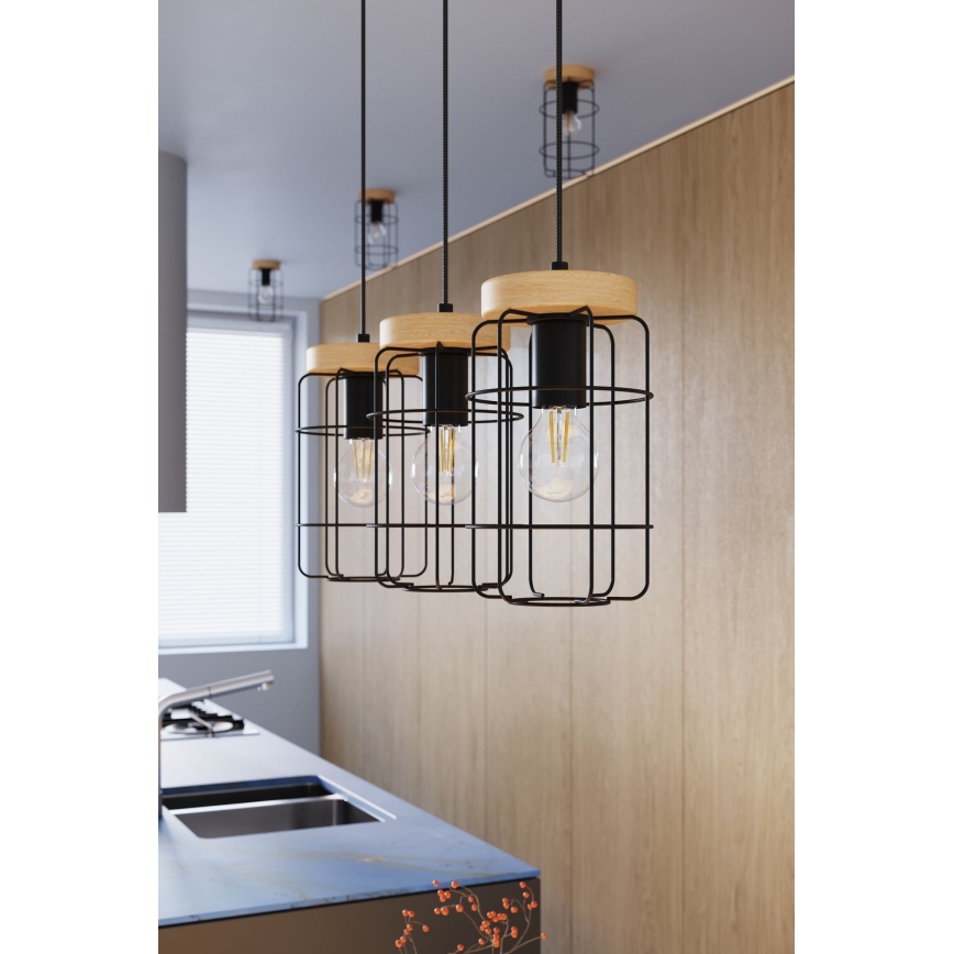 Hanglamp aan een koord GOTTO 1xE27/15W/230V zwart/beuken