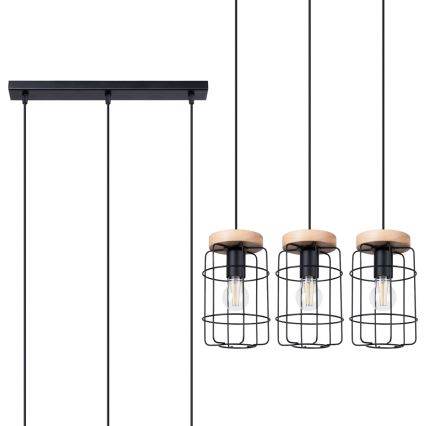 Hanglamp aan een koord GOTTO 3xE27/15W/230V zwart/beuken