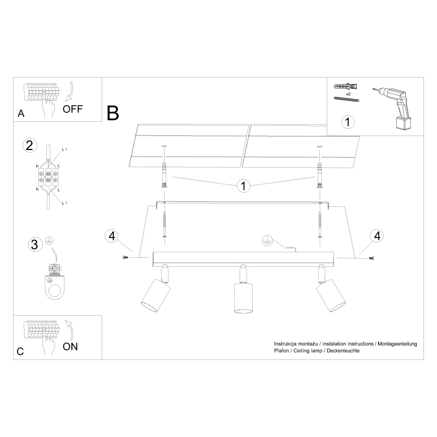 Spot VERDO 3xGU10/10W/230V wit/beuken