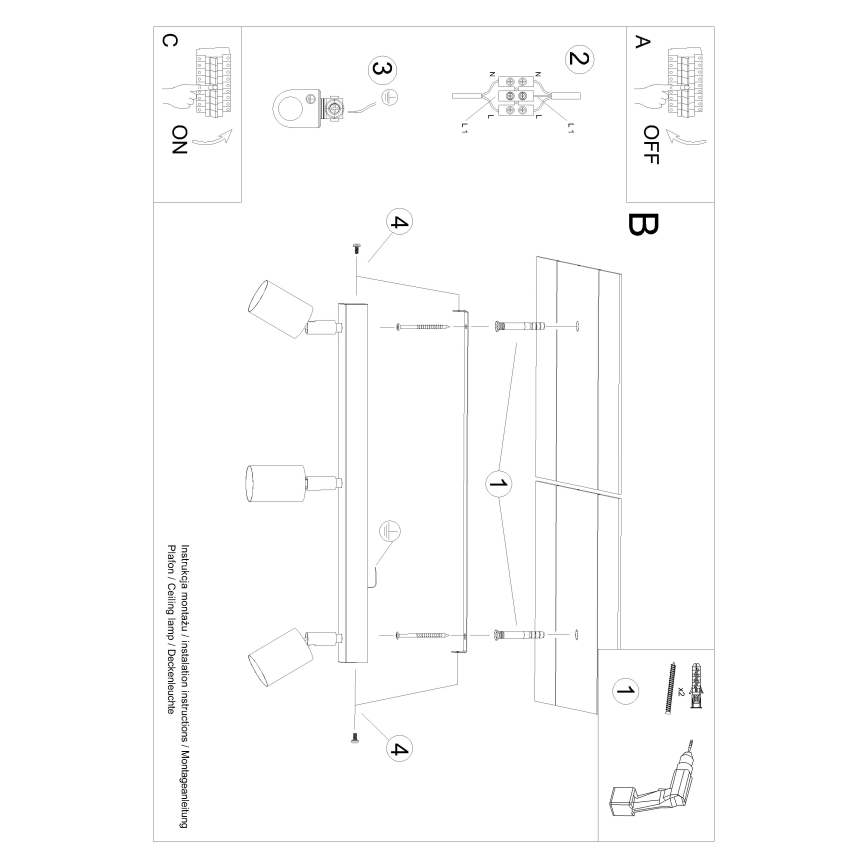 Spot VERDO 3xGU10/10W/230V zwart/beuken