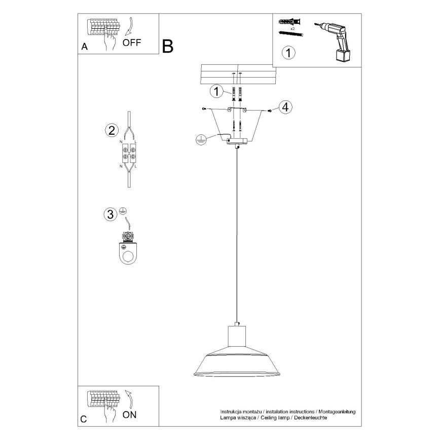 Hanglamp aan een koord FANO 1xE27/15W/230V diameter 34 cm wit