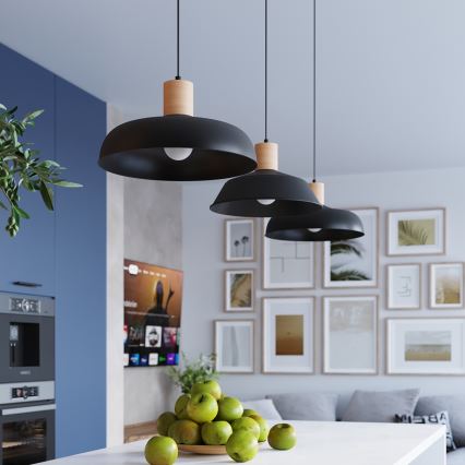 Hanglamp aan een koord FANO 1xE27/15W/230V diameter 34 cm zwart